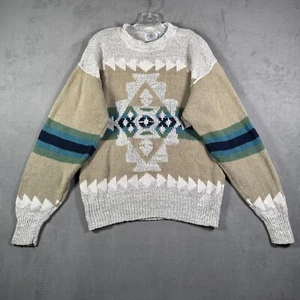 Maglione maglia vintage Cape Isle uomo L beige grigio grosso anni 90 nonno Cosby - Foto 1 di 8