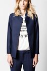 Zadig Voltaire Embellished Navy Blazer Size 34 Stand Up Collar Open Front