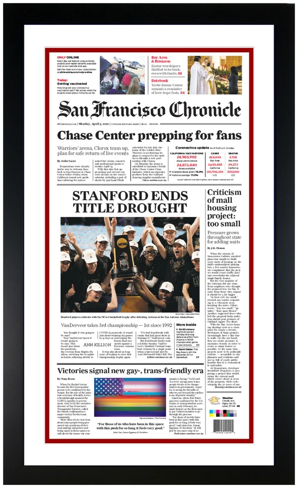 Stanford Cardinal NCAA Womens National Champions Newspaper Print Framed 2021! - Image 1 of 1