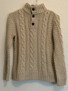 GAP Kids Boys Beige Cable Knit Sweater Sherpa Lined Mock Neck Buttons Size M (8) - Picture 1 of 12