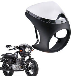 Universal Motorcycle 7" Headlight Fairing Windshield Screen Black For Cafe Racer