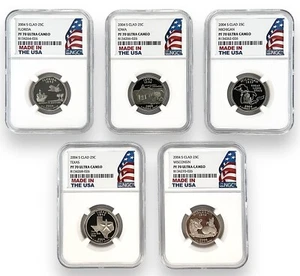 2004 S Clad Quarter 5 Coin Set NGC PF70 Ultra Cameo - Made In USA Holder - Picture 1 of 2
