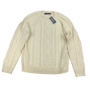 Polo Ralph Lauren Mens Fisherman's Cable Knit Crewneck Sweater Cream White XL