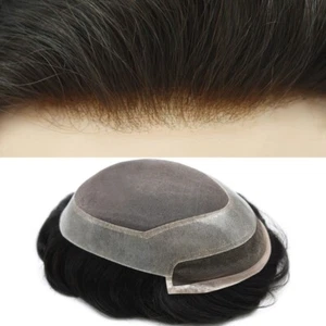 US Mens Wig Human Hair Replacement System French Lace Front Toupee Hairpiece - Picture 1 of 44
