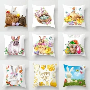 Funda de almohada de Pascua Decoraciones de edredón Hogar Jardín Conejo Conejo Huevos Primavera - Imagen 1 de 23