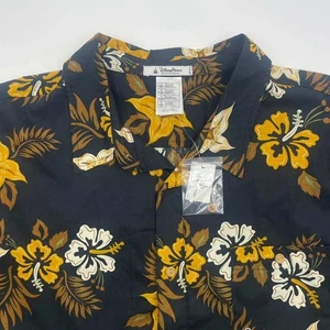 Disney Parks Hawaiian Shirt XXL Black Brown Yellow Floral Mickey Mouse - Picture 1 of 7