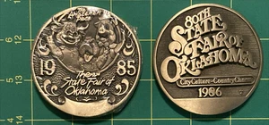 Oklahoma State Fair 1985 & 1986 Bronze Medallions With Two Brass Stands - Picture 1 of 7