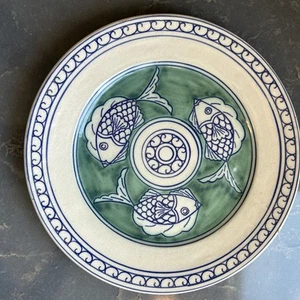 Dover Art Pottery Seagrove NC FISH Plate Platter Charger Blue Green Vtg 1996 - Picture 1 of 8