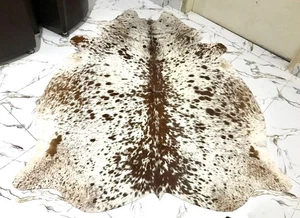 Genuine Cowhide Rug Large 4 x 5 ft | Speckled Multi color Real Leather Carpet - Picture 1 of 7