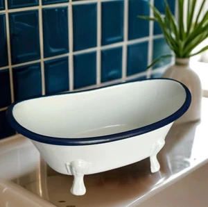 Klassisch weiß mit blauem Rand großer Krallenfuß Badewanne Seifenschale Baddeko - Bild 1 von 7