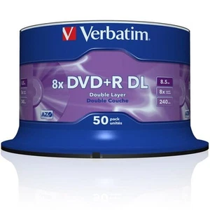 50x Verbatim DVD+R DL Double Layer Rohlinge 8,5GB 8x Schreiben Spindel Cakebox - Bild 1 von 2