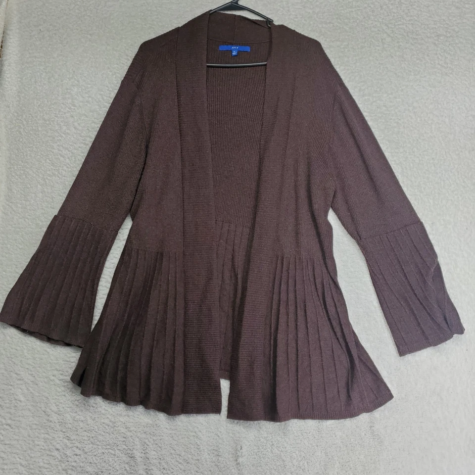 女士的巧克力棕色开衫毛衣 XL 打褶开襟摆波西米亚独立 — 第 1/4 张图片