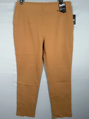 NUEVO CON ETIQUETAS DKNY Pantalones Cintura Elástica Elastizados XL 35x27.5" Bronceado Pull-On Abrazos Cuerpo Logo Foto 1 de 4