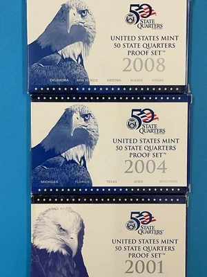 (3) U.S. Mint 50 State Quarters Proof Sets 2001/2004/2008 - Image 1 of 4