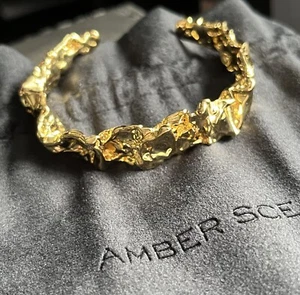 Amber Sceats Emery Cuff Bracelet Crushed Metal Design 24k Plated - Picture 1 of 14
