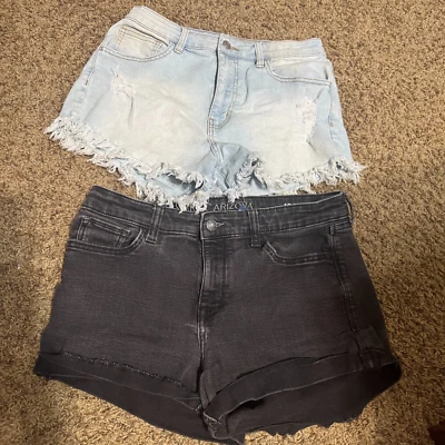 2 pares de pantalones cortos de mezclilla Y2K Arizona negros y NOBO cortes talla 11/13 31" W Foto 1 de 4