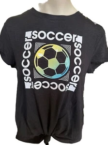 NWT Justice Girl's Soccer Shirt T Tee Black Lattice Back Sz 10 - Picture 1 of 3