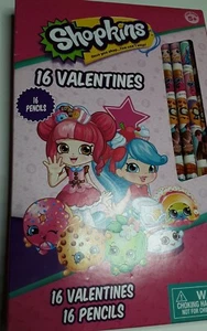 Shopkins Valentines Day Class Exchange 16 Cards with pencils and Teacher card - Picture 1 of 4