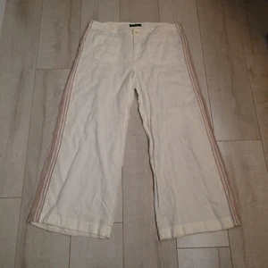 LAUREN Ralph Lauren Linen Pants Size 12 White side stripe Wide Leg Beach Cruise - Picture 1 of 18