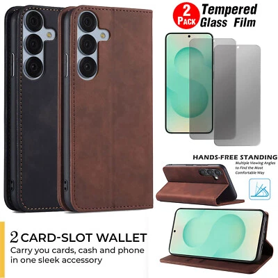 For Samsung S25 Plus/Ultra Case Flip Wallet Leather Cover Privacy Tempered Glass - Image 1 of 4