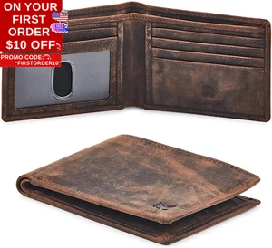 Real Leather Mens Bifold Wallet RFID Blocking Slim Minimalist Front Pocket - Thi - Picture 1 of 12