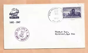 U.S.S. FOREST ROYAL COLUBUS DAY OCT 12,1947 NEW YORK NAVAL COVER - Picture 1 of 1