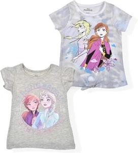 Disney Frozen Girls’ Elsa and Anna 2 Pack T-Shirt for Little Kids Purple Beige - Picture 1 of 3