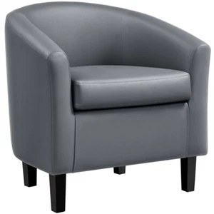 Faux Leather Accent Chair Barrel Chair Modern for Living Room Bedroom Gray - Picture 1 of 12