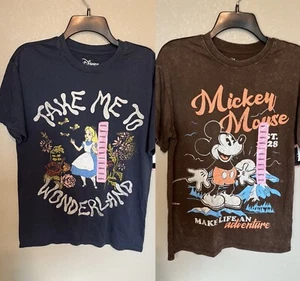 Disney Bundle (2) Soft Short Sleeve Graphic Print T-Shirts: Alice & Mickey Small - Picture 1 of 7