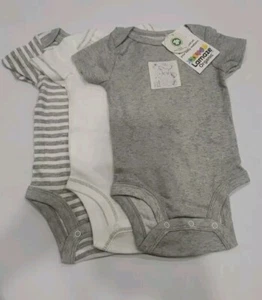 Lamaze Organic Cotton Baby One Piece Snap Button Gray White Striped Pick Size - Picture 1 of 3