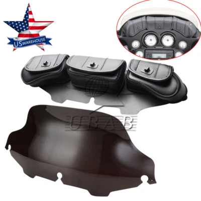 Parabrisas delantero ondulado de 8" para Harley Electra Street Glide + alforja de bolsillo de 3 bolsas Foto 1 de 4