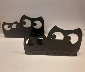 Black Metal Owl Bookends x2  Whimsical Industrial - Picture 1 of 4