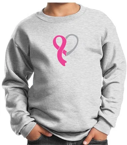 Kids Sweatshirt Breast Cancer Awareness Shirt Ribbon Heart  - Picture 1 of 9