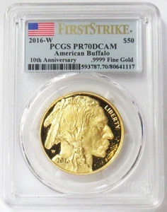 2016 W ORO $50 BUFALO AMERICANO 1 OZ PCGS PR 70 DCAM PRIMO COLPO - Foto 1 di 2