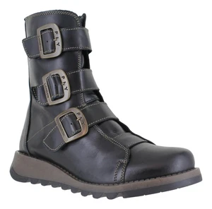 Fly London Scop Womens Black Wedged Heeled Chelsea Biker Ankle Boots - Picture 1 of 3