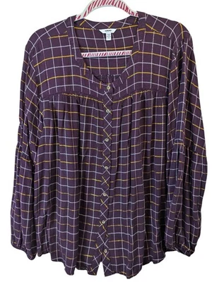 Top Sonoma Plus para mujer talla grande 2X manga larga a cuadros abotonados vino pradera cómodo Foto 1 de 4