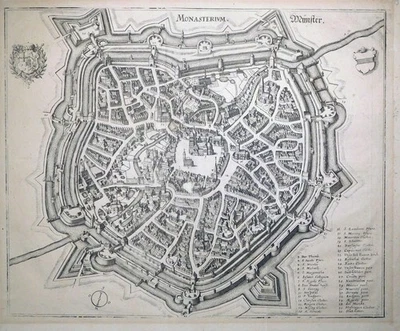 Radierung, Münster,  M. Merian, 1647, Topographia Westphaliae, Fauser 9367 - Bild 1 von 4