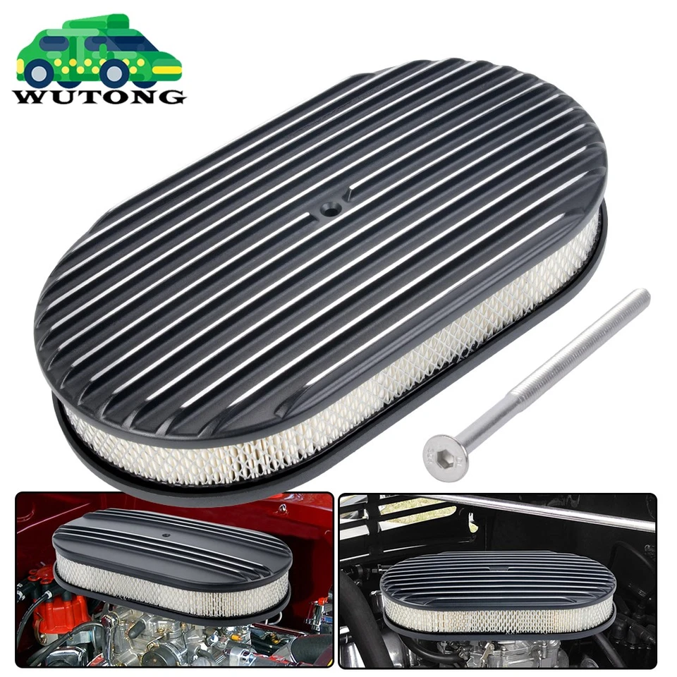 15" Oval Full Finned Air Cleaner Washable For SBC BBC Chevy Ford 5-1/8 Carb Neck - Imagem 1 de 4