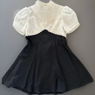 VTG Jessica McClintock Girls 5 Dress Black White Lace Short Sleeve  - Image 1 of 4