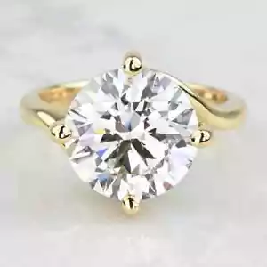 3Ct Round Cut F VS1 IGI Certified Lab Grown Diamond Ring Solid 14K Yellow Gold - Picture 1 of 10
