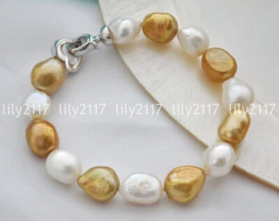 Brazalete de perlas de agua dulce genuino natural 9-10 mm barroco dorado negro rosa 8"" Foto 1 de 4