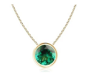 14KT Gold With Round Shape 0.94Ct 100% Natural Zambian Green Emerald Pendent - Picture 1 of 1