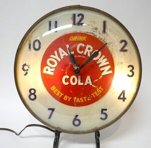 VTG 1951 ROYAL CROWN RC COLA Rustic Bubble Glass Pam Clock Co. Sign Works Great!