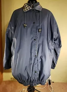 Vintage Womens Reversible Spring Jacket Blue Water Resistant M Snaps Drawstring - Picture 1 of 12