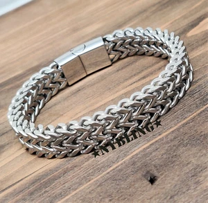 Woven Stainless Steel Bracelet Meshed Curb Chain Cuban Link Wristband Men Women - Picture 1 of 28