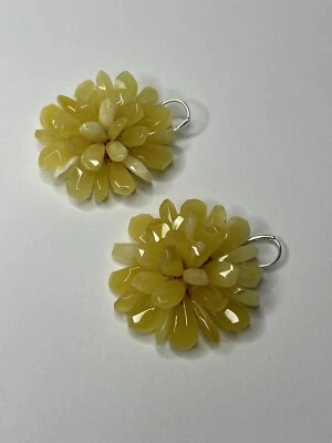 AMBER FLOWER Earrings with Sterling Silver.YELLOW Amber Stone Dangle Earrings. - Image 1 of 4