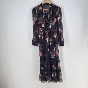 Forever New womens maxi dress size 6 black floral long sleeve sheer 100192 - Picture 1 of 11