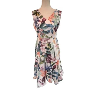 Maggy London Womens Floral Handkerchief Hem Dress 2P White Hawaiian Tropical - Picture 1 of 7