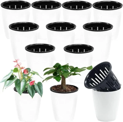 Haawooky 12 PCS Self Watering Plastic Planter,4 Inch Plastic Flower Plant Pot wi Foto 1 de 4
