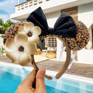 Aulani Hawaii schwarz gold Plumeria Disney * Parks Minnie Ohren Urlaub Stirnband USA - Bild 1 von 7